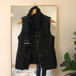 White House Black Market Women's Size S Black Satin Vest Removable Belt